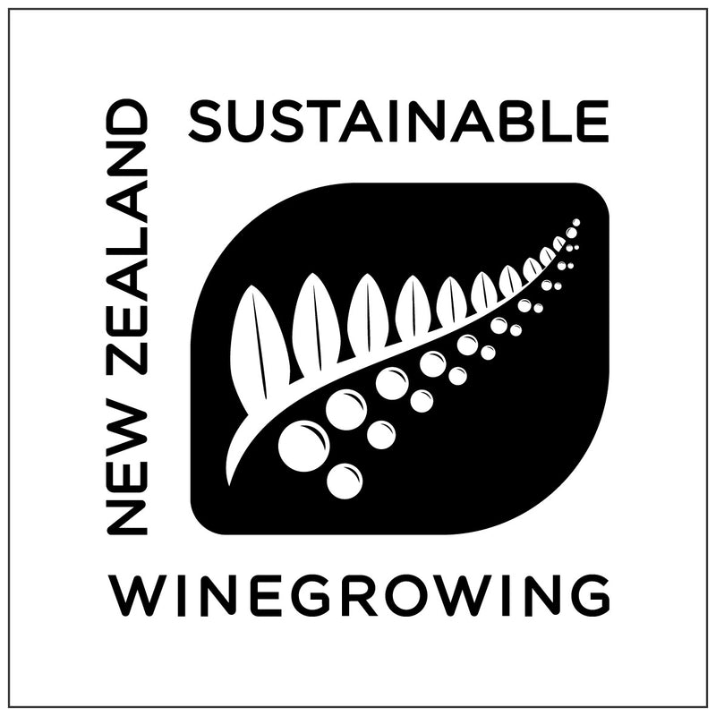 Black and white logo of Sustainable Winegrowing New Zealand 